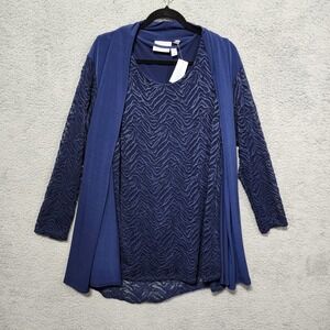 Susan Graver Size 3X Navy Blue Tank w/ Matching Shawl Stretch Lace Plus Size NWT